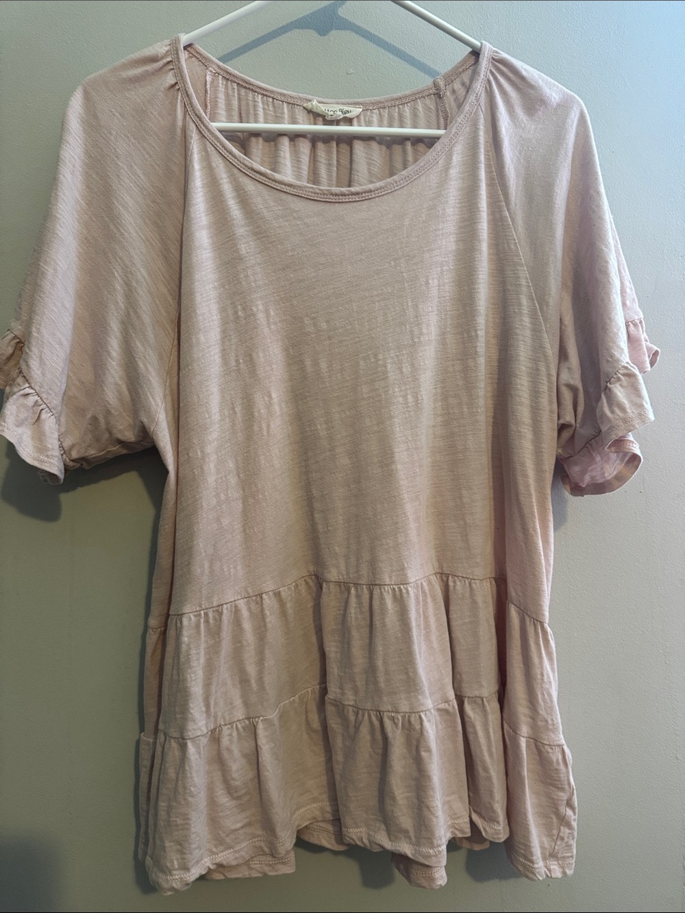 Cotton Bleu ruffle flowy top L 100% cotton peasant pastel pink